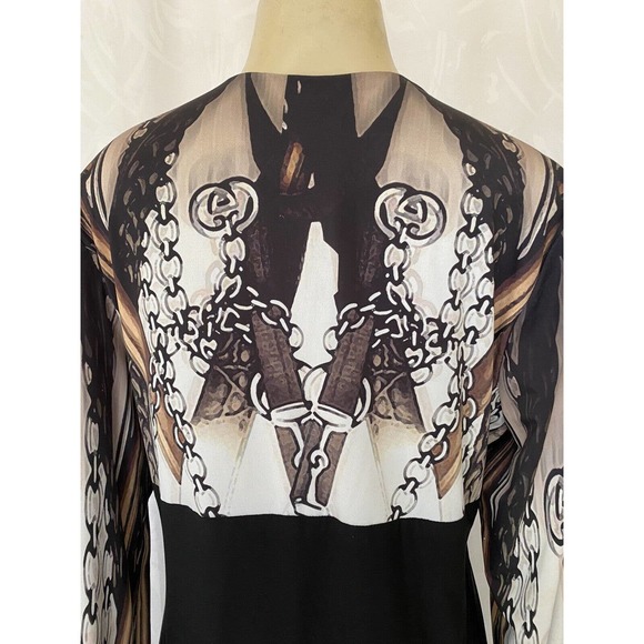 Genese Dress Sheath Black Chain Print Long Sleeve Surplice V Neck Knee 4… - Picture 6 of 7